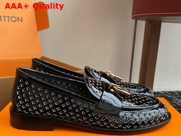 Louis Vuitton Chess Flat Loafer in Black Perforated Patent Calf Leather 1AGXRT Replica