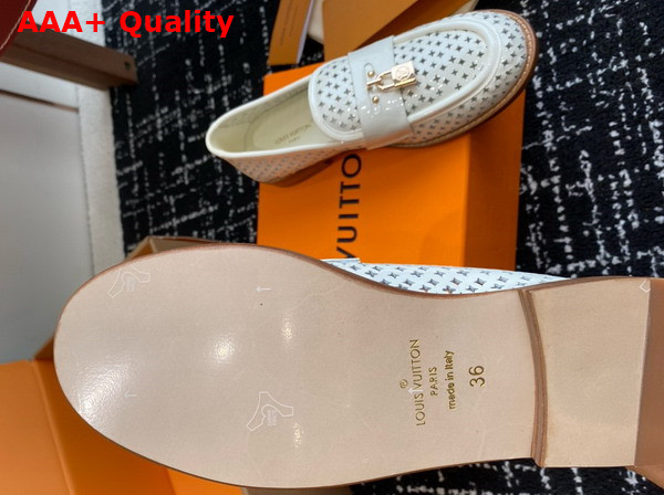 Louis Vuitton Chess Flat Loafer in Ecru White Perforated Patent Calf Leather 1AGXSN Replica