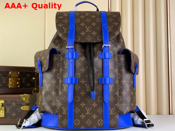 Louis Vuitton Christopher MM Backpack Blue Monogram Macassar Coated Canvas and Cowhide Leather M46813 Replica