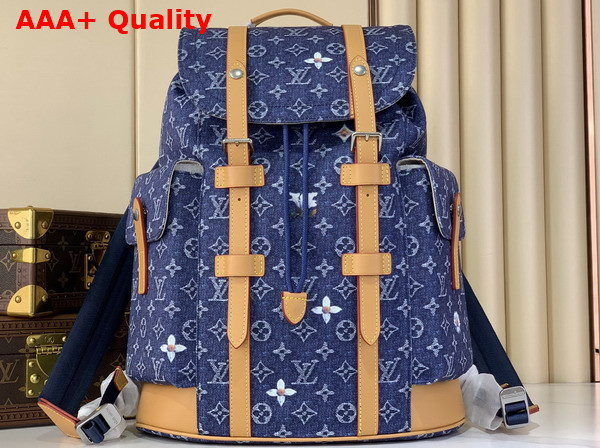 Louis Vuitton Christopher MM Backpack in Blue Monogram Flowers Denim M27554 Replica