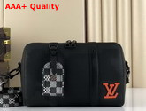 Louis Vuitton City Keepall Bag in Black Grained Leather with Black and White Damier Distorted Canvas M57417 Replica