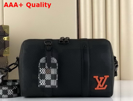 Louis Vuitton City Keepall Bag in Black Grained Leather with Black and White Damier Distorted Canvas M57417 Replica