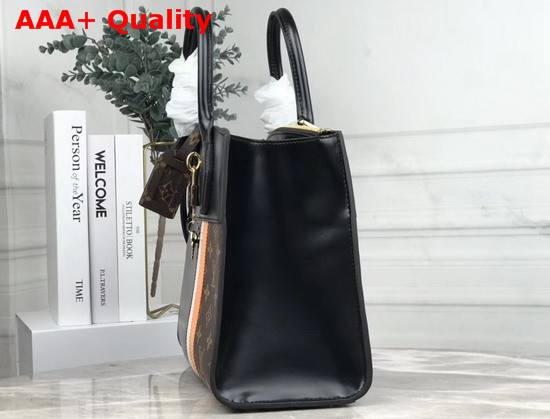 Louis Vuitton City Steamer MM Handbag in Black Calf Leather and Monogram Canvas with Vertical Cream and Yellow Stripes M55433 Replica