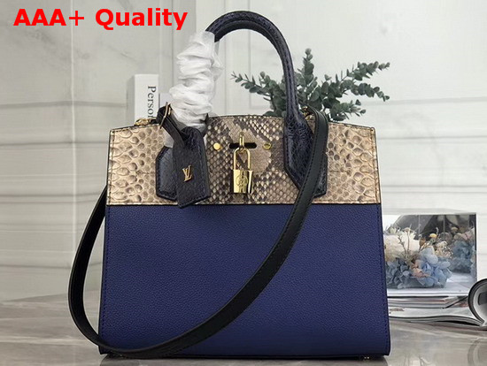 Louis Vuitton City Steamer Mini Navy Blue Grained Calfskin and Beige Python Leather N96317 Replica