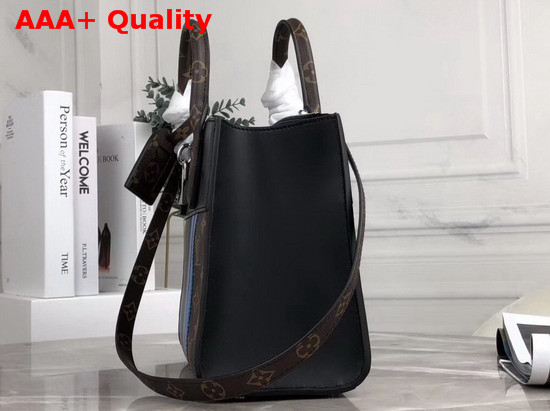 Louis Vuitton City Steamer PM Handbag in Black Calf Leather and Monogram Canvas with Vertical Blue Yellow and Black Stripes Replica