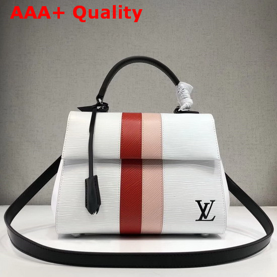 Louis Vuitton Cluny BB in White Epi Leather with Red and White Stripe Replica