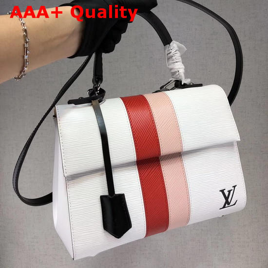 Louis Vuitton Cluny BB in White Epi Leather with Red and White Stripe Replica