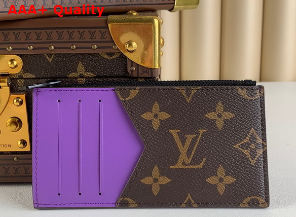 Louis Vuitton Coin Card Holder Monogram Macassar Coated Canvas and Purple Cowhide Leather Replica