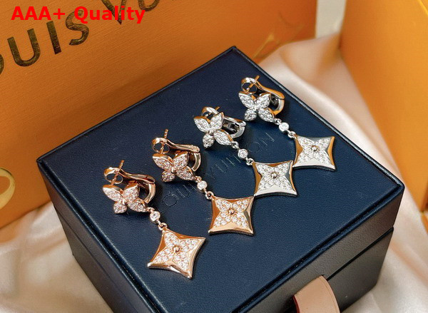Louis Vuitton Color Blossom Long Earrings Pink Gold and Diamonds Replica