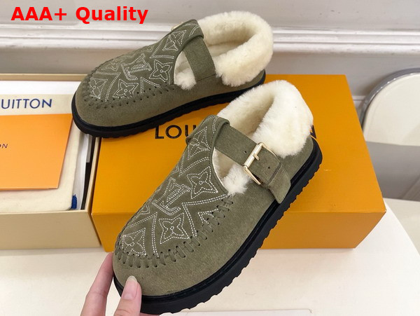 Louis Vuitton Colorado Comfort Mary Jane Khaki Monogram Embroidered Suede Calf Leather Replica