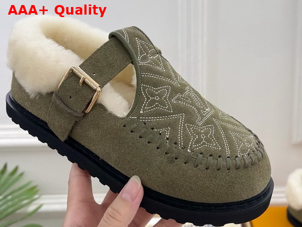 Louis Vuitton Colorado Comfort Mary Jane Khaki Monogram Embroidered Suede Calf Leather Replica