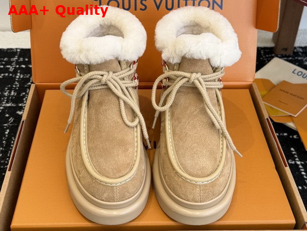 Louis Vuitton Cortina Low Boot in Beige Monogram Debossed Suede Calf Leather 1AIUFW Replica