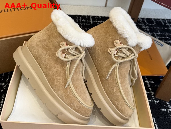 Louis Vuitton Cortina Low Boot in Beige Monogram Debossed Suede Calf Leather 1AIUFW Replica