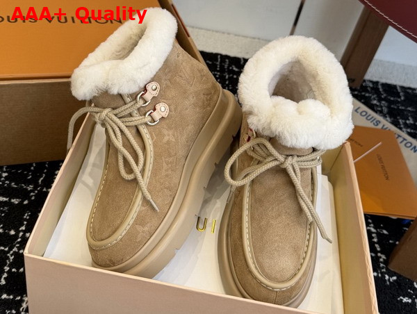 Louis Vuitton Cortina Low Boot in Beige Monogram Debossed Suede Calf Leather 1AIUFW Replica