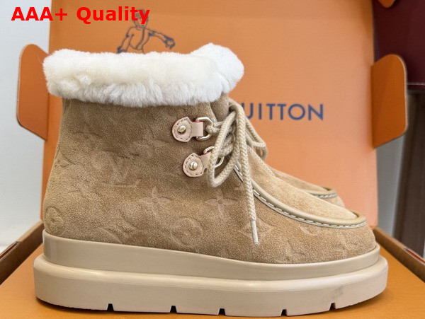 Louis Vuitton Cortina Low Boot in Beige Monogram Debossed Suede Calf Leather 1AIUFW Replica