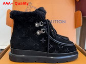 Louis Vuitton Cortina Low Boot in Black Monogram Debossed Suede Calf Leather Replica