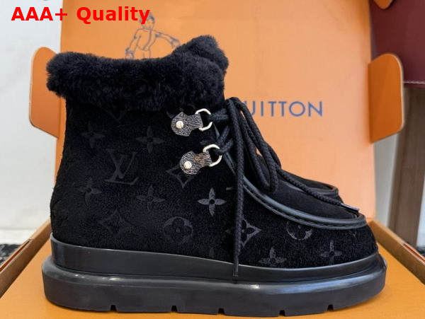 Louis Vuitton Cortina Low Boot in Black Monogram Debossed Suede Calf Leather Replica