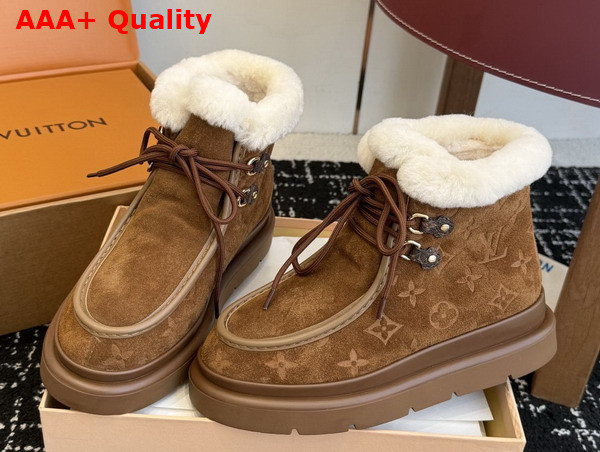Louis Vuitton Cortina Low Boot in Brown Monogram Debossed Suede Calf Leather 1AIUGD Replica
