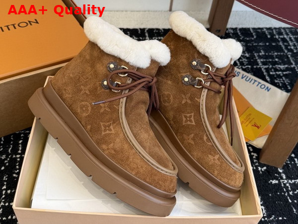 Louis Vuitton Cortina Low Boot in Brown Monogram Debossed Suede Calf Leather 1AIUGD Replica
