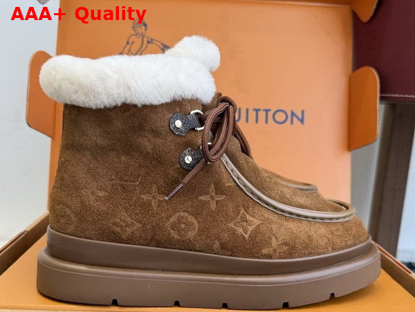 Louis Vuitton Cortina Low Boot in Brown Monogram Debossed Suede Calf Leather 1AIUGD Replica
