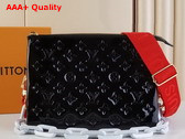 Louis Vuitton Coussin PM Handbag Black Monogram Embossed Patent Calfskin with Red Lambskin Replica