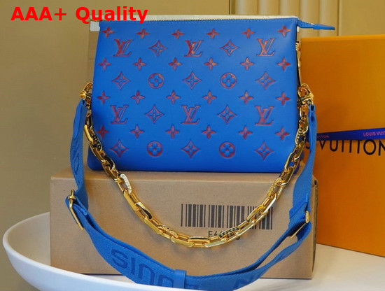 Louis Vuitton Coussin PM Handbag Blue Red Monogram Embossed Puffy Lambskin M58626 Replica