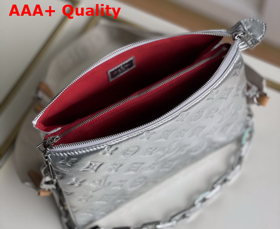 Louis Vuitton Coussin PM Handbag in Silver Monogram Embossed Puffy Lambskin M57913 Replica