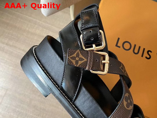 Louis Vuitton Crossroads Comfort Sandal Glazed Calf Leather and Patent Monogram Canvas Black 1A5MFO Replica