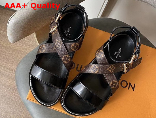 Louis Vuitton Crossroads Comfort Sandal Glazed Calf Leather and Patent Monogram Canvas Black 1A5MFO Replica