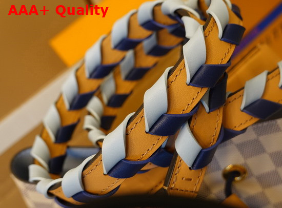 Louis Vuitton Damier Azur Canvas Neonoe MM Bucket Bag Features a Detachable Leather Top Handle and a Hand Braided Bicolor Leather Shoulder Strap N50042 Replica