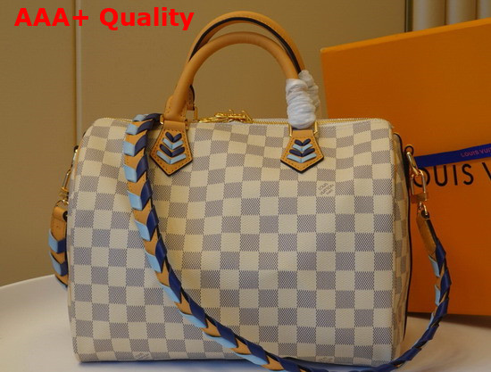Louis Vuitton Damier Azur Canvas Speedy Bandouliere 30 Features a Detachable Braided Strap in Leather N50054 Replica