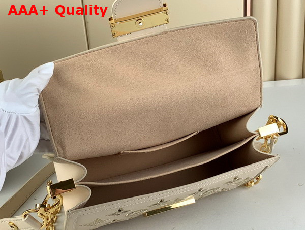 Louis Vuitton Dauphine East West Handbag in Beige Lambskin Patterned with Cut Out Monogram Motif M22955 Replica