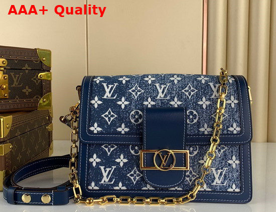 Louis Vuitton Dauphine MM Handbag in Navy Blue Denim Jacquard Textile M59631 Replica