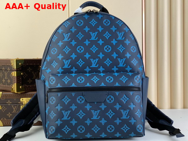 Louis Vuitton Discovery Backpack in Navy River Blue Calf Leather with Embossed Monogram Pattern Replica