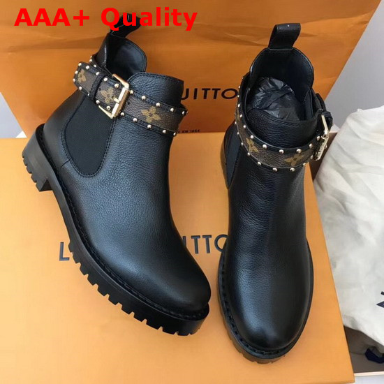 Louis Vuitton Discovery Flat Ankle Boot in Black Grained Calf Leather Replica