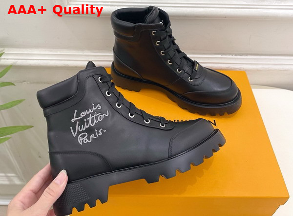 Louis Vuitton District Ankle Boot Ranger in Black Plain Calf Leather Replica
