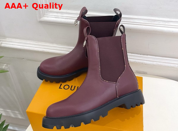 Louis Vuitton District Chelsea Ankle Boot in Burgundy Plain Calf Leather Replica