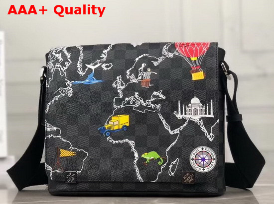 Louis Vuitton District PM Messenger Bag in Damier Graphite Canvas Overprinted with a Map of the World N40238 Replica