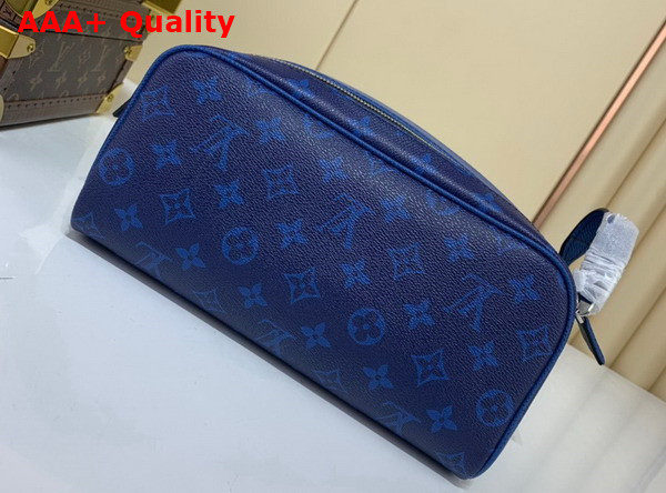 Louis Vuitton Dopp Kit Toilet Pouch Cobalt Blue Taiga Cowhide Leather and Monogram Pacific Coated Canvas M30849 Replica