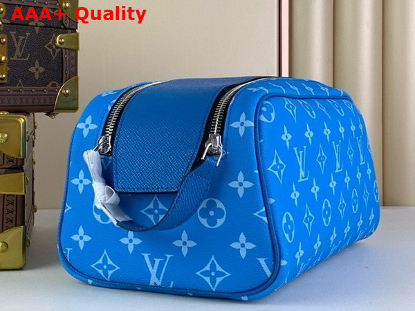 Louis Vuitton Dopp Kit Toilet Pouch in Blue Taiga Cowhide Leather and Monogram Coated Canvas Replica