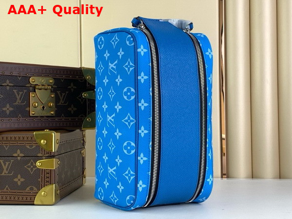 Louis Vuitton Dopp Kit Toilet Pouch in Blue Taiga Cowhide Leather and Monogram Coated Canvas Replica