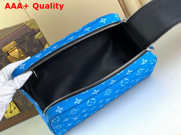 Louis Vuitton Dopp Kit Toilet Pouch in Blue Taiga Cowhide Leather and Monogram Coated Canvas Replica