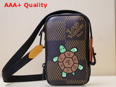 Louis Vuitton Double Phone Pouch in Giant Damier Ebene Canvas and Features a Nigo Tortoise with LV Made Written on His Sheel N40377 Replica