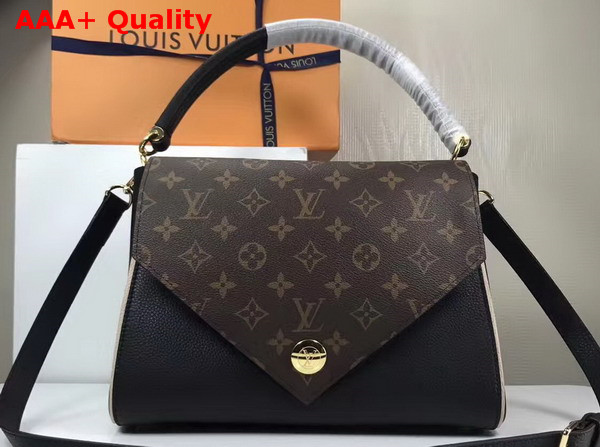 Louis Vuitton Double V Black Small Grained Calf Leather and Monogram Canvas Flap M54439 Replica