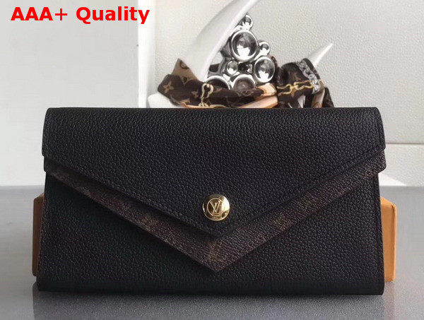 Louis Vuitton Double V Wallet Noir Grained Calf Leather with Iconic Monogram Canvas M64319 Replica