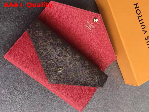 Louis Vuitton Double V Wallet Rubis Grained Calf Leather with Iconic Monogram Canvas M64317 Replica