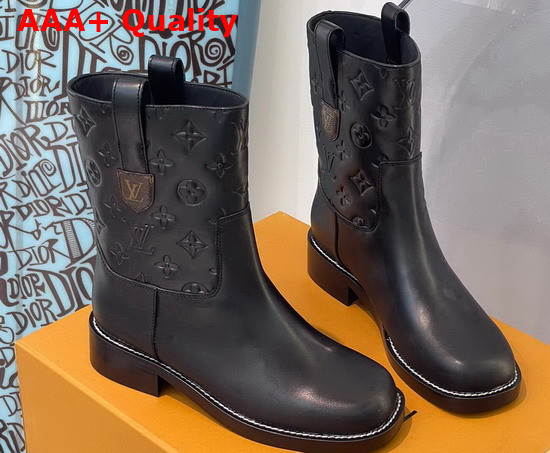 Louis Vuitton Downtown Ankle Boot in Black Embossed Calf Leather 1A95RT Replica