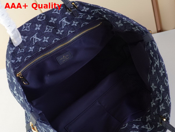 Louis Vuitton Drawstring Bucket Bag in Blue Monogram Jacquard Denim Replica