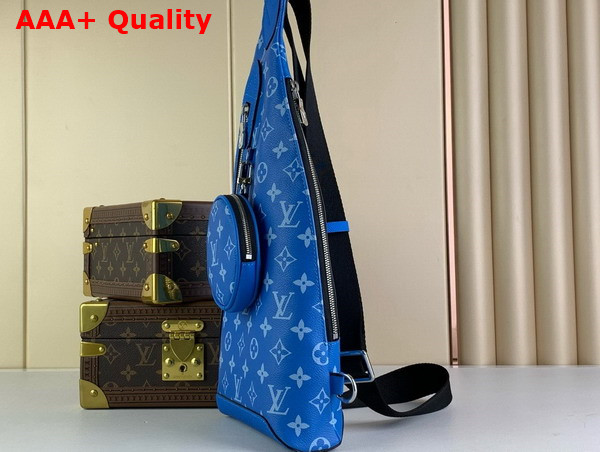 Louis Vuitton Duo Sling Bag in Blue Monogram Coated Canvas and Taiga Cowhide Leather Replica