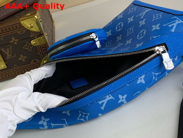Louis Vuitton Duo Sling Bag in Blue Monogram Coated Canvas and Taiga Cowhide Leather Replica